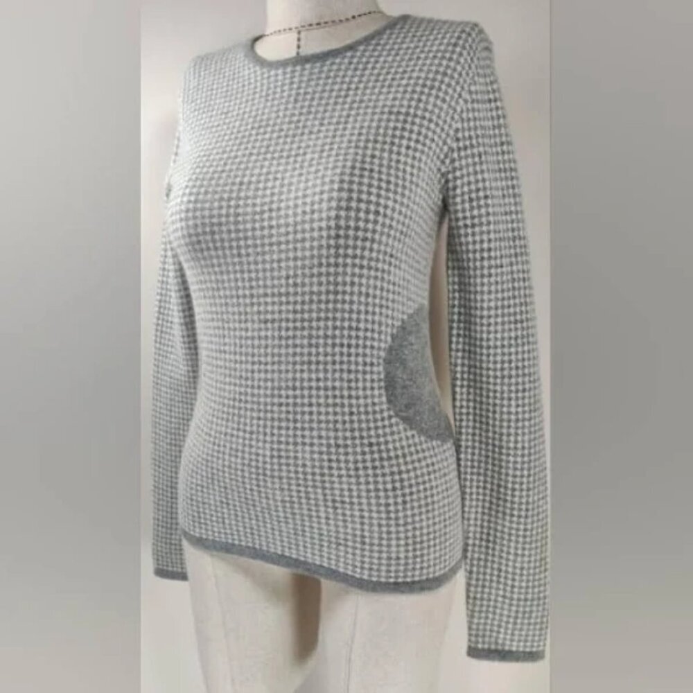 Allude Houndstooth V-Neck Sweater Green/White Small